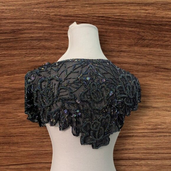 Vintage Intricate Beaded Sheer Bolero Shrug Interlude California Handmade Black - Picture 1 of 7
